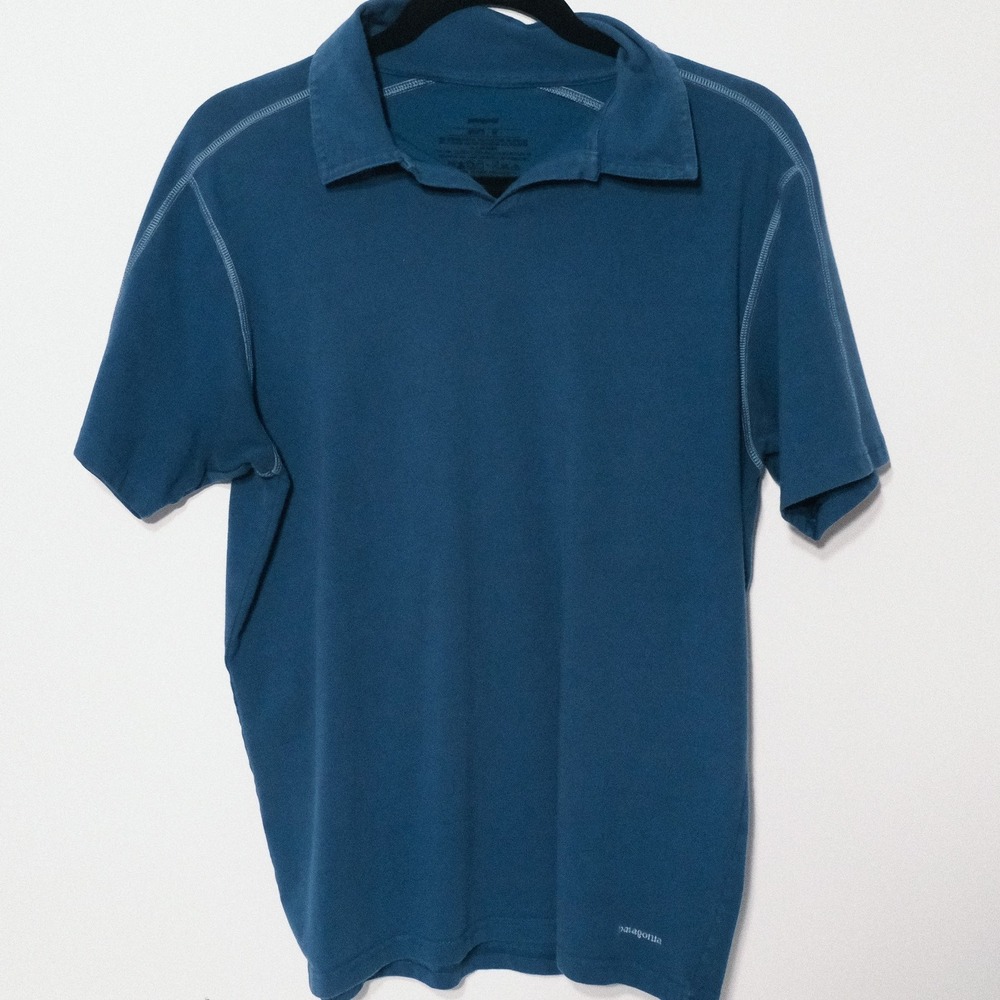 Patagonia Shirt Mens Medium Short Sleeve Golf Lightweight Casual Blue Polo‎